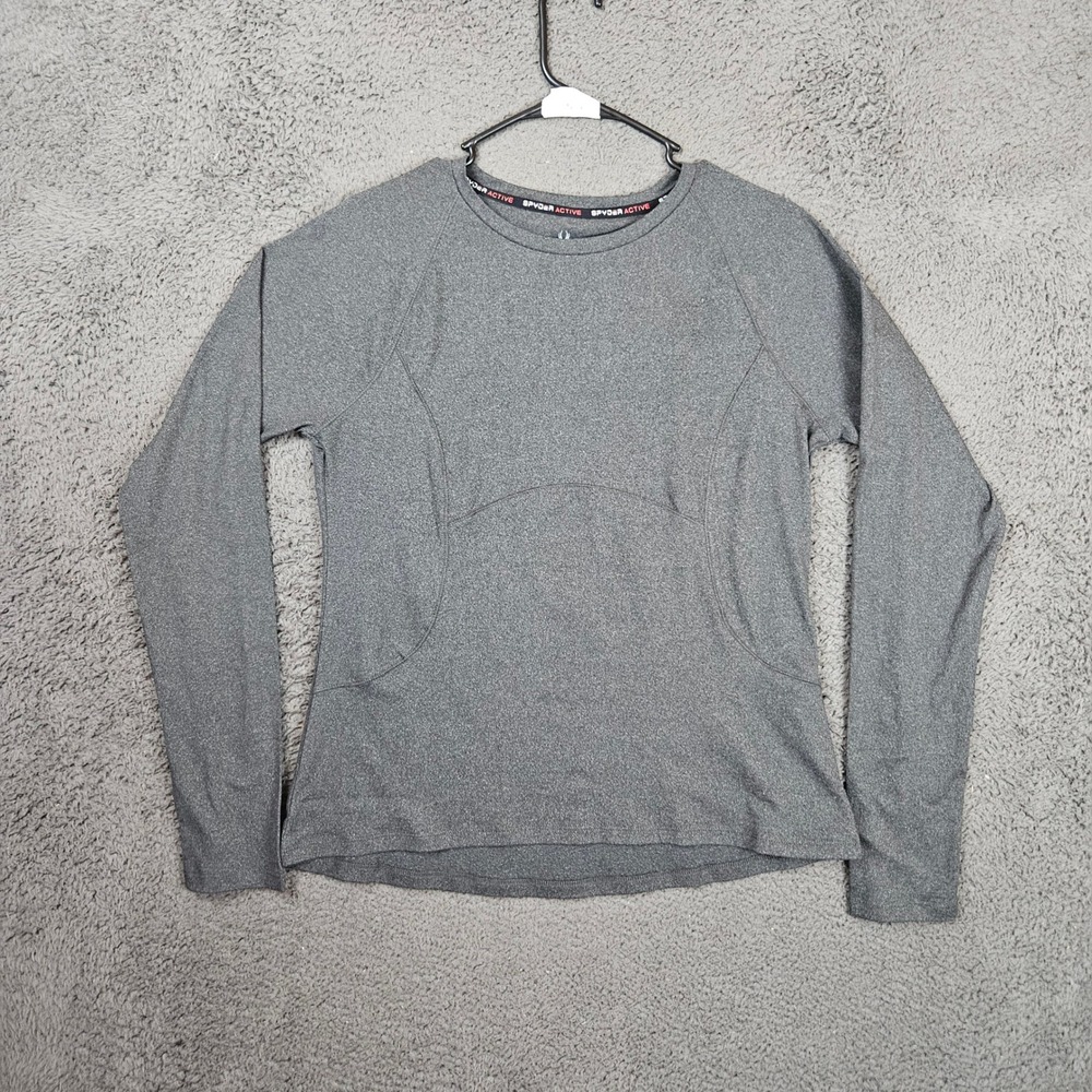 Spyder Active Womens Large Long Sleeve Heather Gray Thumbhole Workout Top